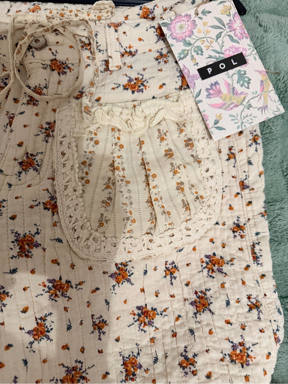 POL Cream Floral Ruffle Boho pants small - Picture 7 of 11